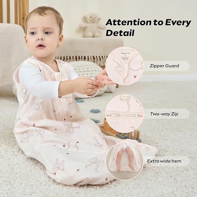 JELLYMONI Baby Sleep Sack 6-12 Months, 100% Cotton 3 Pack 0.5 TOG Baby Wearable Blanket Infant Sleep Sack with 2-Way Zipper Newborn Sleep Sacks