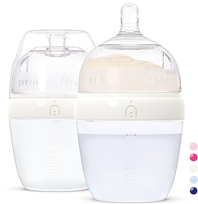 INTTERO Baby Bottles with Built-in Formula Dispenser, Anti-Colic Wide Neck Design for Newborn Feeding and Everyday Baby Essentials, 6 Oz Slow Flow (2 Pack), Stylish White