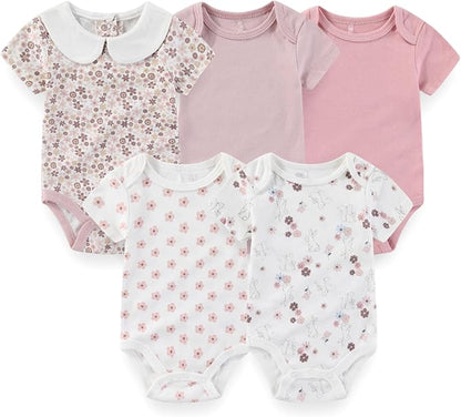 Baby Boy Girl Bodysuit 5 Pack Cotton Short Sleeve Romper Soft Baby Clothes Outfit 0-12 Month