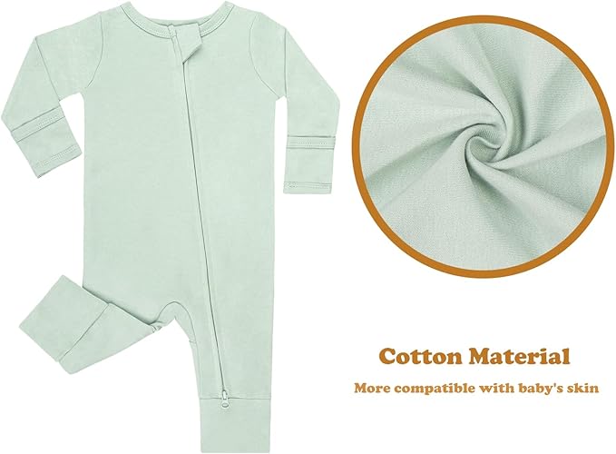 GUISBY Long Sleeve Cotton Pajamas Footless Baby Bodysuits with Zipper and Mittens 3-Pack for Boys Girls
