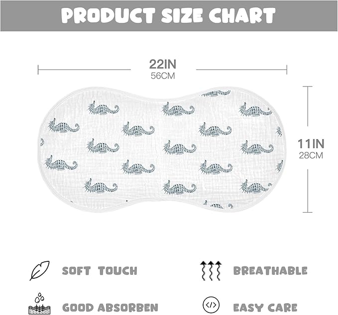 vvfelixl Baby Burp Cloths Retro Seahorse Baby Newborn Cotton Burping Cloths Set Baby Washcloths 4 Pack