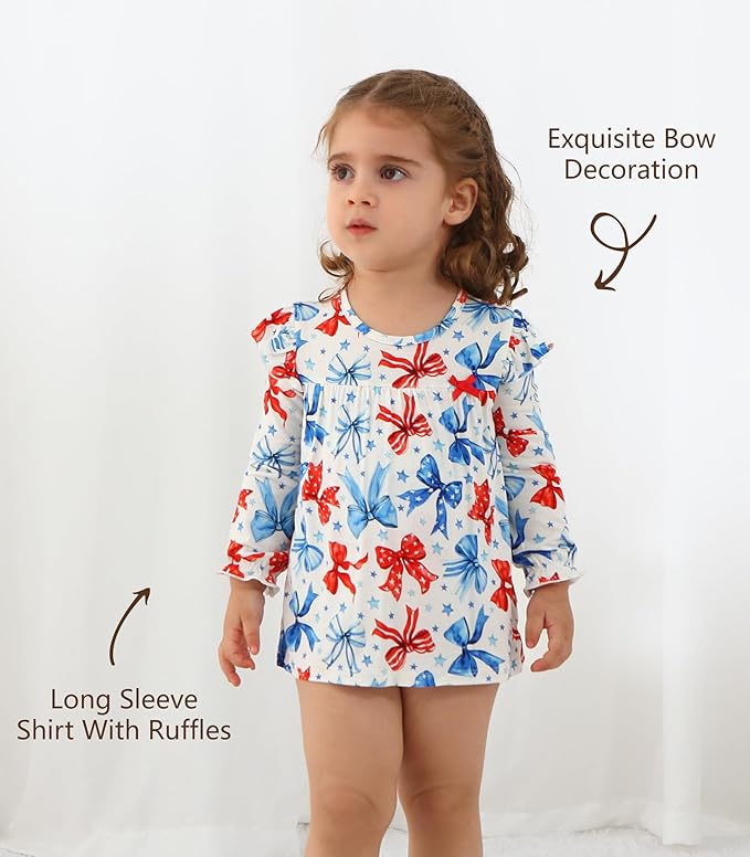 Baby Girl Bodysuit Dress- Viscose Made from Bamboo, Long Sleeve Flutter Skater Dress with Bodysuit Infant Outfit