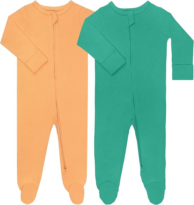 GUISBY Footed Long Sleeve Baby Pajamas with Zipper Cotton Infant Sleepwear