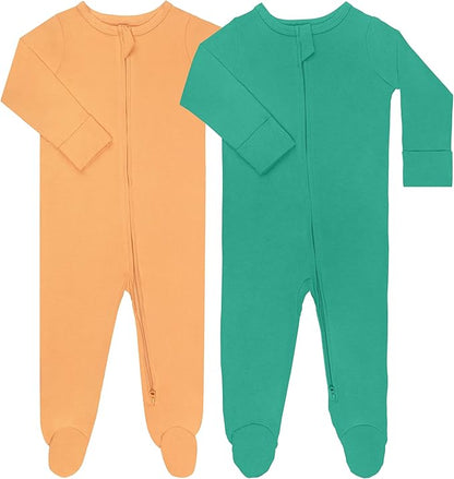 GUISBY Footed Long Sleeve Baby Pajamas with Zipper Cotton Infant Sleepwear
