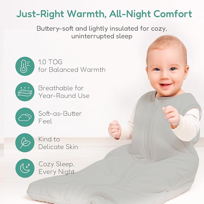 Baby Sleep Sack, 1.0 TOG Cozy Wearable Blanket, Soft Sleeping Bag with Zipper, Toddler Sleep Sack 0-3-6-12-24-3T