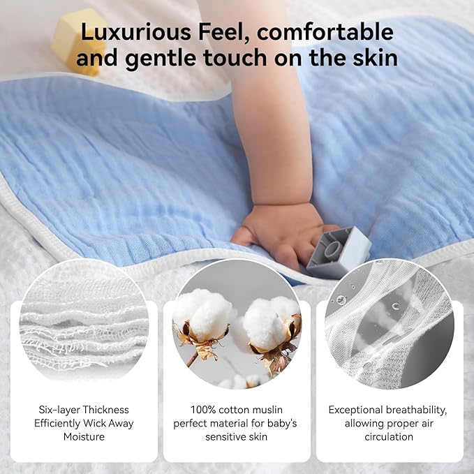 Synrroe Burp Cloths Large, Muslin Burp Cloths for Baby Girls and Boys, Pack of 10 Extra Absorbent and Soft Muslin, 6 Layers 20 by 10 Inches 100% Cotton (Mix 10 Pack)