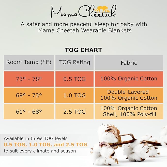 Mama Cheetah Toddler Sleep Sack with Feet 2T, 1.0 TOG Organic Cotton Baby Wearable Blankets with Legs, Baby Sleeping Bag for Walkers, Early Walker Medium