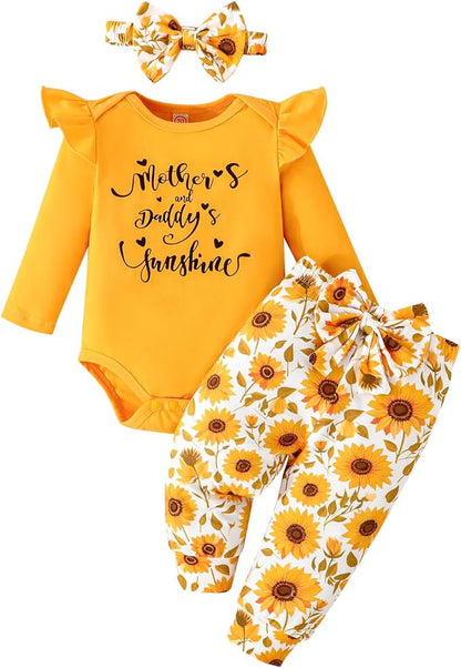 GDTOGRT Newborn Baby Girl Clothes Outfit Set Sweet Ruffle Romper, Pants and Headband 0 3 6 9 12 18 Months Infant Clothing