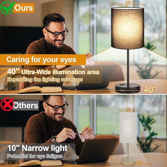 Lynnoland 2 Pack Touch Control Table Lamps with 2 USB & AC Outlet, 3-Way Dimmable Bedside Nightstand Lamps for Bedroom Living Room Nursery, 800 Lumens 3000K Warmlight Bulbs Included