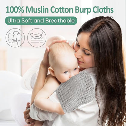 Muslin Burp Cloths 100% Cotton Pack of 12. Soft, Gentle & Absorbent Baby Burp Cloths for Baby Girl & Boys.(Mixed Color 12 Pieces)