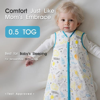 XUNTA 0.5 TOG Sleep Sack 100% Cotton Wearable Blanket, Summer Lightweight Toddler Sleeping Bag with 2-Way Zipper for Boy Girl