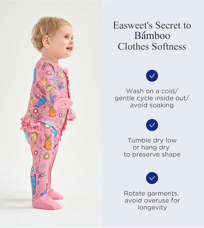 Bamboo Viscose Baby Girl Footless Pajamas Ruffled Baby Sleepers with 2 Way Zipper