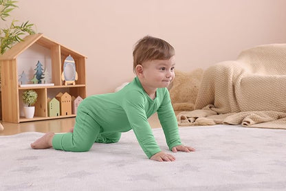 GUISBY Long Sleeve Cotton Pajamas Footless Baby Bodysuits with Zipper and Mittens 3-Pack for Boys Girls