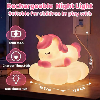 Mewaii Cloud Unicorn Night Light for Kids-Wireless Charging Cloud Base, 3-Level Dimmable 7-Color Changing & 30-Min Timer, Portable Girls Night Lamp, Cute Unicorn Gifts for Girls Baby Nursery Decor