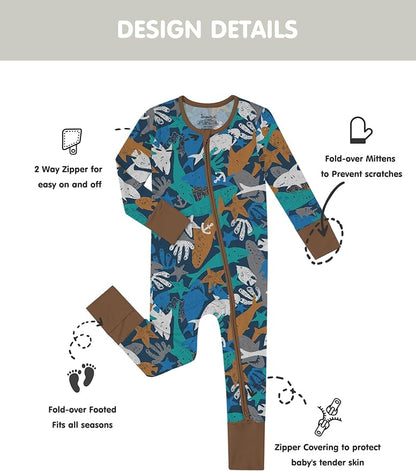 Jimonda Bamboo Baby Boys Romper Fold-Over Footies and Mitten Pajamas Long Sleeve Sleeper Girl Footless Clothes 3-Packs