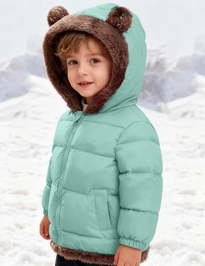 COZYPOIN Toddler Baby Boys Girls Winter Fleece Jackets Cute Bear Hooded Coats Little Kids Warm Windproof Outerwear for 1-6T