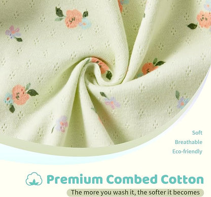 Baby Girls Ruffled Sleeve Footed Romper - 100% Cotton Snap Closure Jumpsuit with Small Pocket