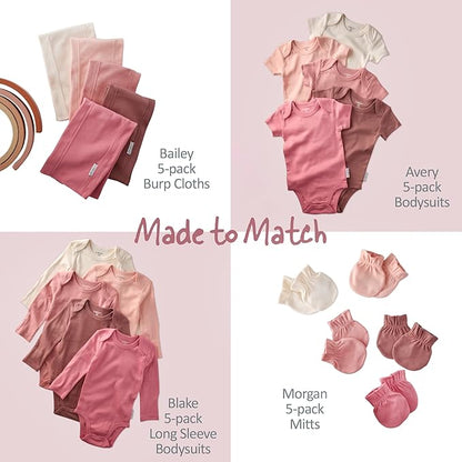 baby-girls Rory 5-pack Short Sleeve Ruffle Shoulder Bodysuits 100% Organic Cotton for Baby Girls