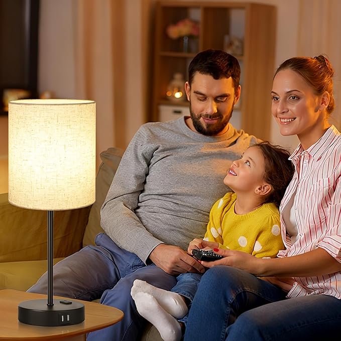 Lynnoland 2 Pack Touch Control Table Lamps with 2 USB & AC Outlet, 3-Way Dimmable Bedside Nightstand Lamps for Bedroom Living Room Nursery, 800 Lumens 3000K Warmlight Bulbs Included