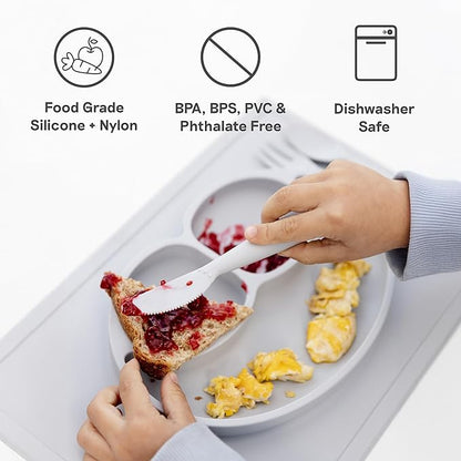 ezpz Happy Utensils (Sage) - 24 Months+ - BPA Free Toddler Utensils - Fork, Spoon and Knife for Toddlers and Preschoolers - Kids for Self-Feeding Development