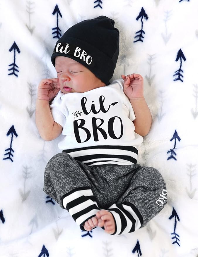Fommy Newborn Baby Boy Clothes New to The Crew Letter Print Romper+ Pants+Hat 3PCS Outfit