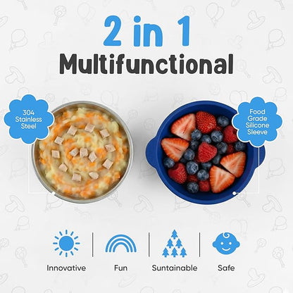 o'doe Baby Bowls with Lids – Stainless Steel Baby Feeding Bowls with Suction | Non-Slip Toddler Bowls for Self Feeding | BPA-Free Kids Bowls for Babys Food & Snacks | Stainless Steel Bowls Kids