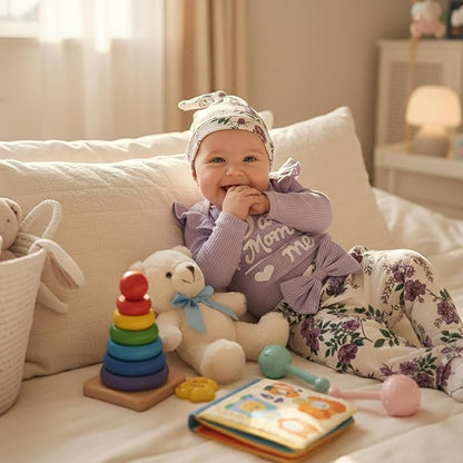 ChuYuKu Baby Girls Newborn Long Sleeve Romper Infant Winter Clothes Floral Pants Outfits with Headband & Mittens 0-6M