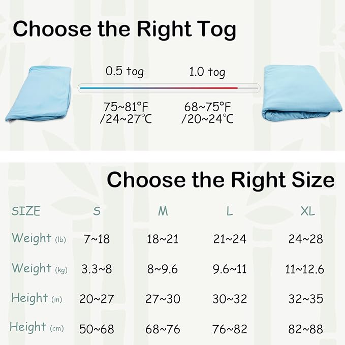 Supersoft Rayon Made from Bamboo Sleep Sack 12-18 Months 0.5 Tog Lightweight Toddler Sleep Sack Baby Wearable Blanket with 2-Way Zipper Summer Unisex Sleeping Bag for Babies (2 Pack) Green & Blue