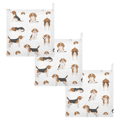 vvfelixl Baby Muslin Washcloths Beagle Puppy Baby Burp Cloths Cotton Baby Face Towel for Newborn Infants Boys Girls Soft and Absorbent 11.8 X 11.8 in, 3 Pack