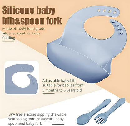 Silicone Baby Feeding Set,Miicasa Baby Led Weaning Supplies Kit With Suction Bowl & Car Plate, Bib, Spoon, Fork, Cup - Food-Grade Silicone, Dishwasher-Safe, No BPAs - For 3+ Months
