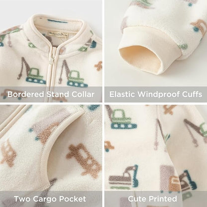 DAVE&BELLA Toddler Printed Polar Fleece Jacket, Zip Up Lightweight Outerwear for Kids Boys Girls Fall Spring Coat 2-9 Years