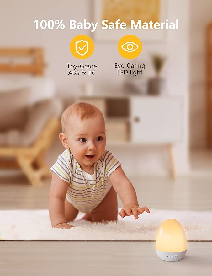 MediAcous Night Lights for Kids Room, Egg Light for Nursery with Stable Charging Pad, Dimmable Baby Night Light with 1H Timer & Touch Control, ABS+PC LED Egg Night Light for Breastfeeding, Up to 200H