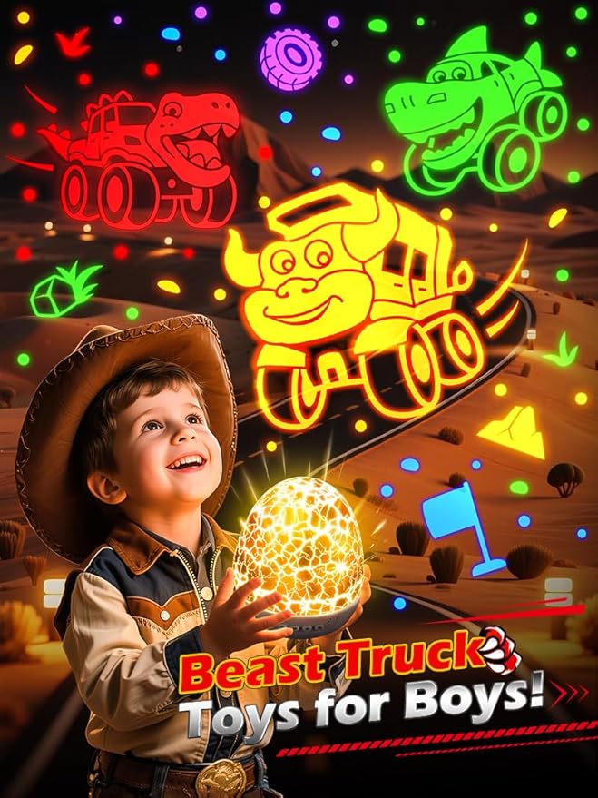 Beast Truck Dinosaur Toys Egg Night Light for Kids 【15 Sounds & 6 Films】 Beast Trucks for Boys Age 3-7 [31 Colors & Remote Control] Dinosaur Toys for Kids 3-5 Egg Light for Nursery Dino for Boys Toys