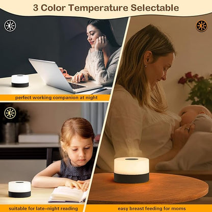 JUSHENG Nursery Night Light for Baby, Battery Powered LED Portable Light Dimmable Touch Night Light with 3CCT Function, Bedside Lamp for Breastfeeding, Newborn, Black, CG0025BK