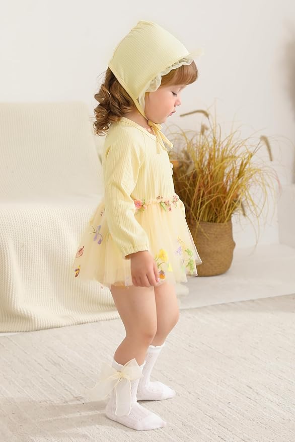 YOUNGER TREE Newborn Baby Girl Romper Dress Outfits Long Sleeve Floral Tutu Bodysuit with Leggings Hat Infant Fall Clothes