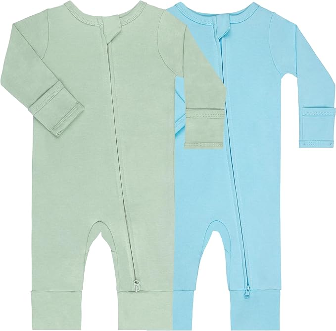 GUISBY Cotton Sleepers Footless Pajamas with Zipper and Mittens Long Sleeve Rompers for Baby