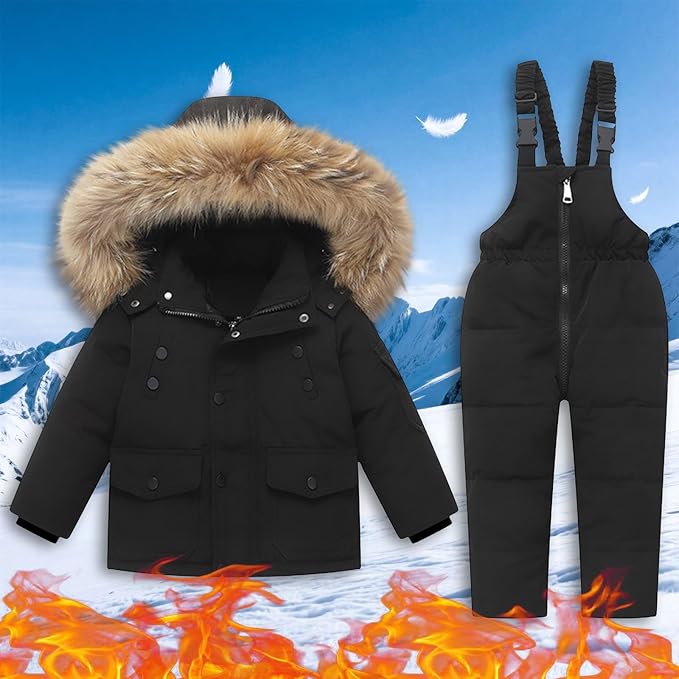 Kids 2 Piece Snowsuit Sets Girls Boys Winter Cute Hooded Puffer Jacket Snow Pants Snowboard Skiing Sets Insulated