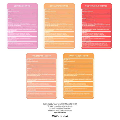 Touchland Hydrating Hand Sanitizer Spray, JUICY 5 Set (Citrus, Berry, Watermelon, Peach, Mango), 1 FL. OZ. Travel Size Power Mist Sprays (Set of 5)