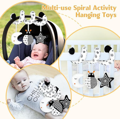 XIXILAND Car Seat Toys for Babies 0-6 Months Boys Girls, Black and White High Contrast Baby Toys 0-3 Months Carseat Toys Hanging, Stroller Newborn Infant Sensory Develpmental Toy for 0-18 Months