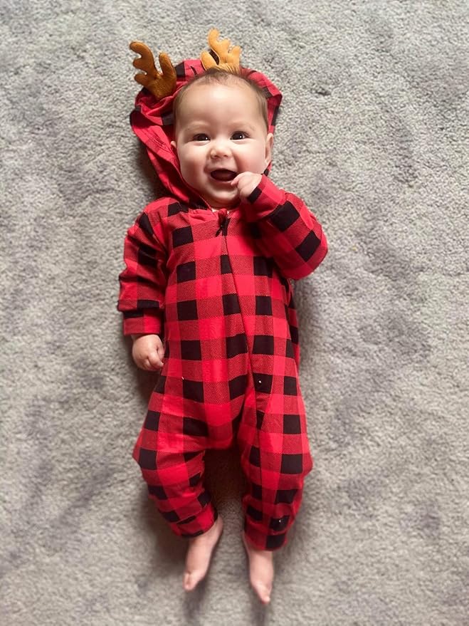 Infant Baby Boys Christmas Hooded Romper Jumpsuit Long Sleeve Elf Reindeer One-Piece Santa Xmas Clothes