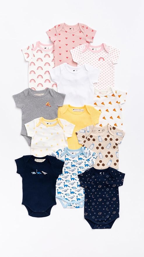 MONICA + ANDY Short Sleeve Jack & Jill Bodysuit, 100% Organic Baby Clothes for Girls & Boys, Newborn, Infant & Preemie Sizes