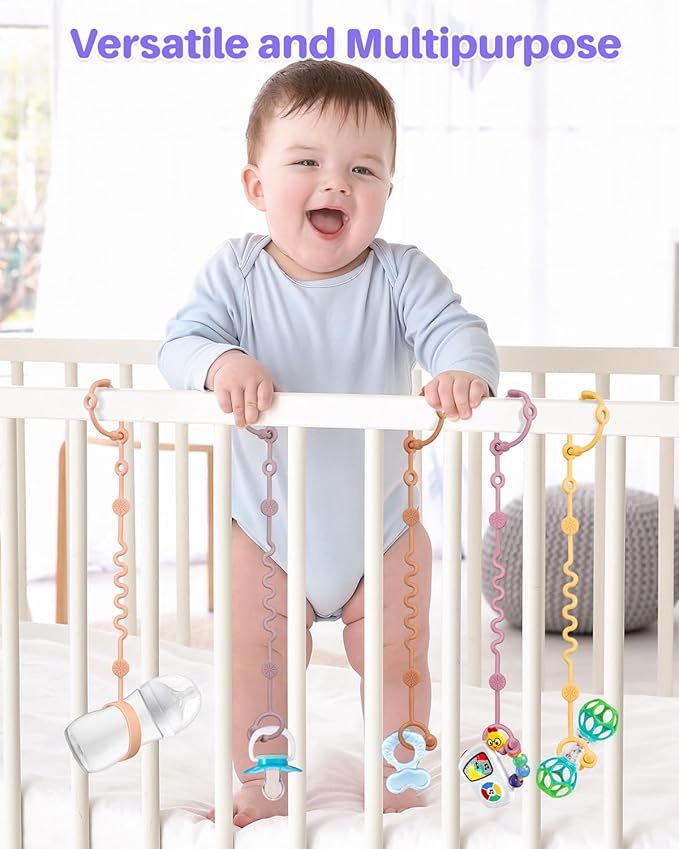 3pcs Adjustable Toy Strap Holder - Silicone Baby Tether Pacifier Clip - Travel Essential Leash for Stroller, High Chair, Car Seat