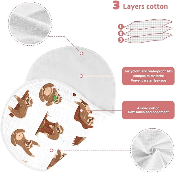 vvfelixl Muslin Burp Cloths Sleeping Sloth Baby Washcloths for Baby Girl Boys 2 Pack