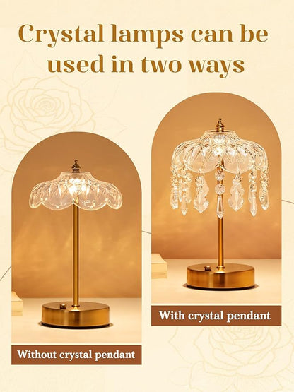 Vintage Lamp, 3 Colors 10 Brightness Crystal Lamp Flower Lamps, 3600mAh Rechargeable Lamps Cordless Lamps Bedroom Kitchen Bathroom, Desk Decor for Women, Valentines Day Gifts Valentines Gifts for Her