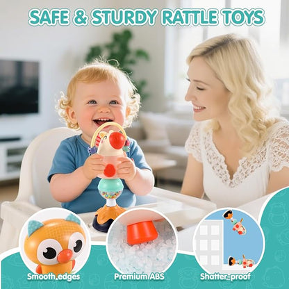 Baby Toys 6-12 Months 3PACK High Chair Scution Cup Toys Rattle Toys for Babies 12-18 Months Baby Tray Infant Toy for 6 9 12 18 24 Months Newborn Gifts for 1 2 Year Olds Boys Girls Kids Birthday Xmas