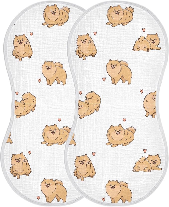 vvfelixl Muslin Burp Cloths Funny Pomeranian Spitz Dogs Baby Washcloths for Baby Girl Boys 2 Pack