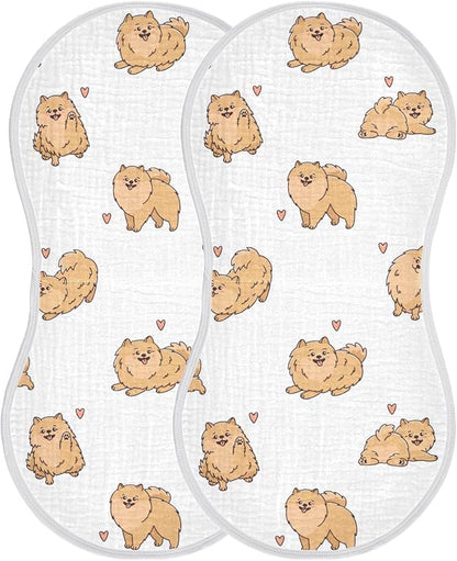 vvfelixl Muslin Burp Cloths Funny Pomeranian Spitz Dogs Baby Washcloths for Baby Girl Boys 2 Pack