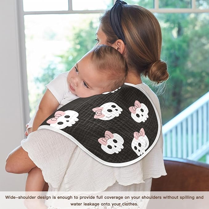vvfelixl Muslin Burp Cloths Skulls Bow Halloween Baby Washcloths for Baby Girl Boys 2 Pack