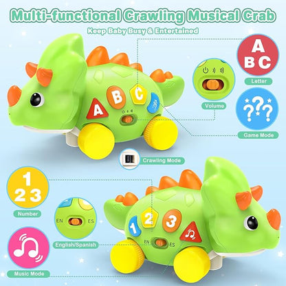 BainGesk Dinosaur Crawling Toys for 1 Year Old Boy, Musical Baby Toys for 6-12 Months, Early Development Learning Toys for 12-18 Months Boys Girls, Birthday Gifts for 1-2 Year Old Toddlers