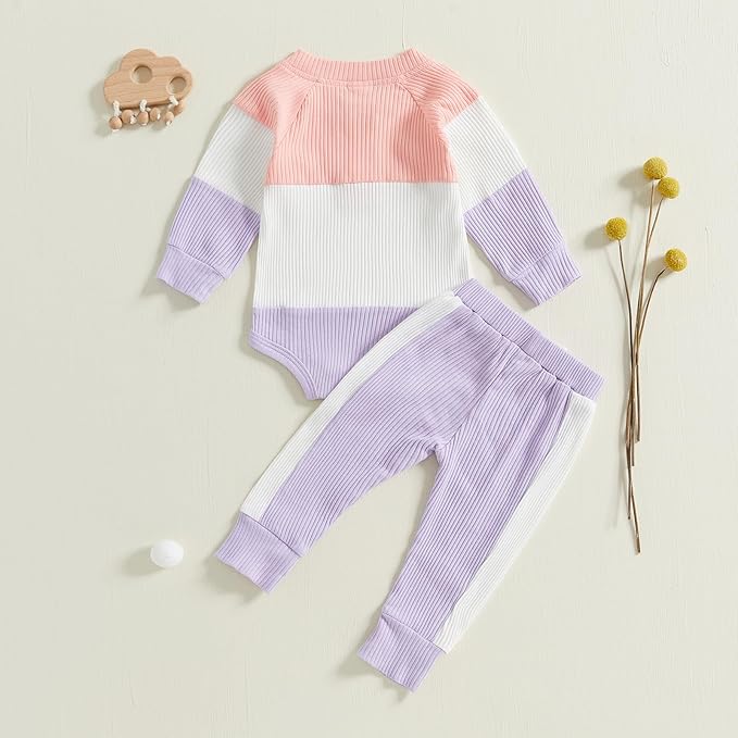 Thorn Tree Newborn Infant Baby Girl Clothes Ribbed Knitted Long Sleeve Romper Long Pants Stretchy Fall Outfits